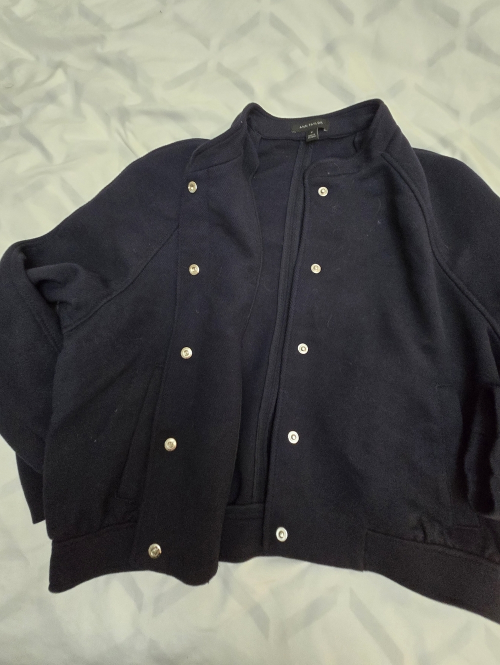 Navy Blue Cropped Bomber Jacket - Picture 3 of 9